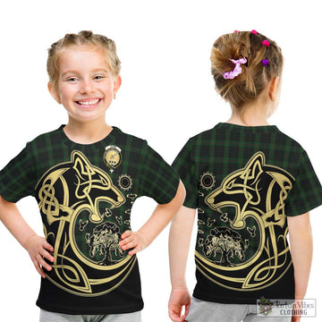 Gunn Logan Tartan Kid T-Shirt with Family Crest Celtic Wolf Style