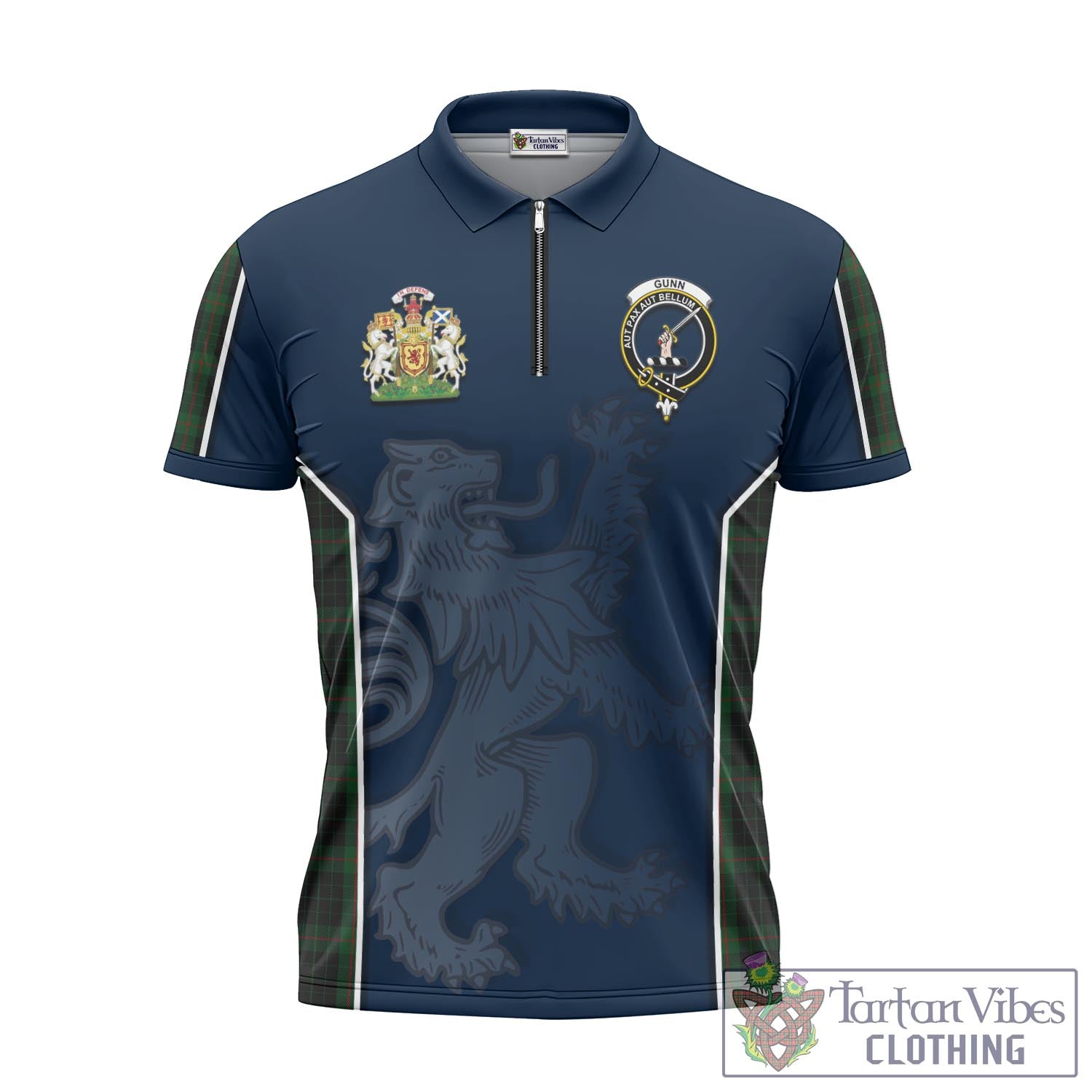 Tartan Vibes Clothing Gunn Logan Tartan Zipper Polo Shirt with Family Crest and Lion Rampant Vibes Sport Style