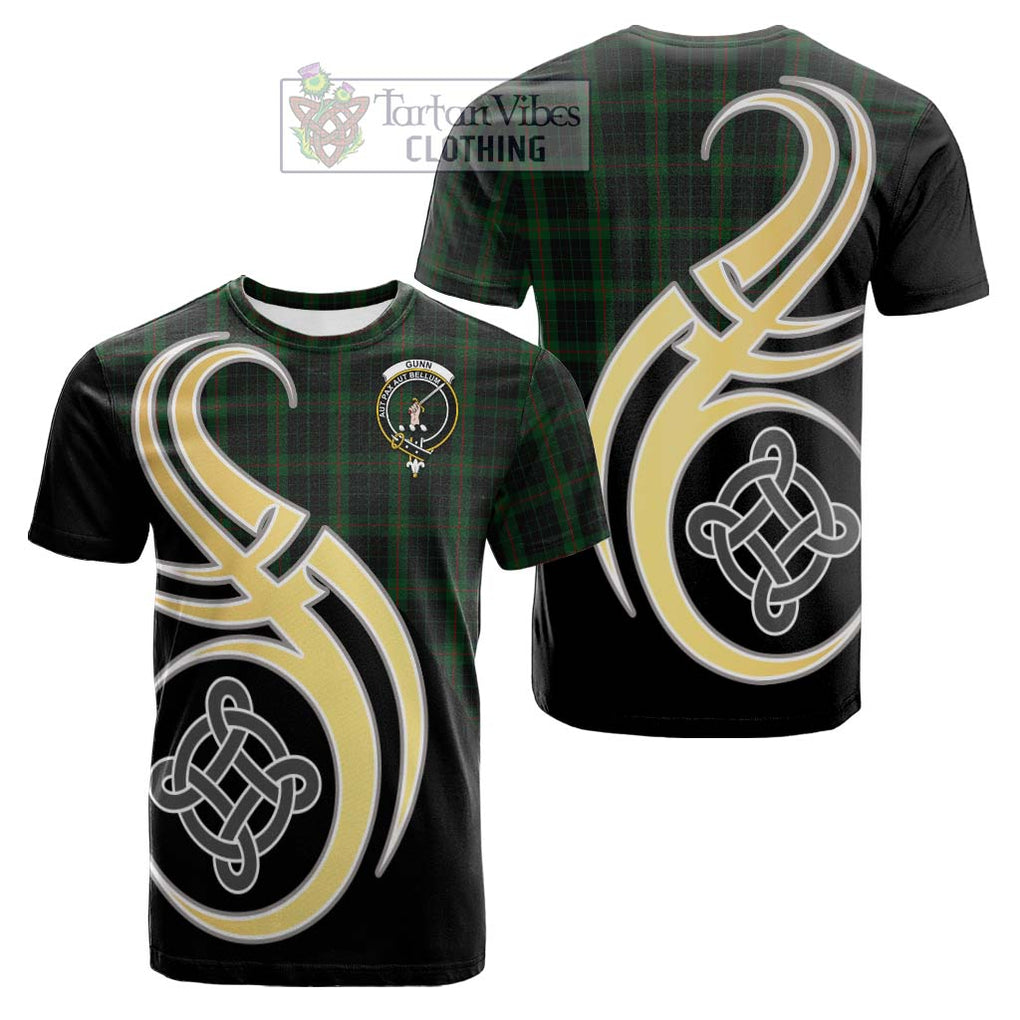 Tartan Vibes Clothing Gunn Logan Tartan Cotton T-shirt with Family Crest and Celtic Symbol Style