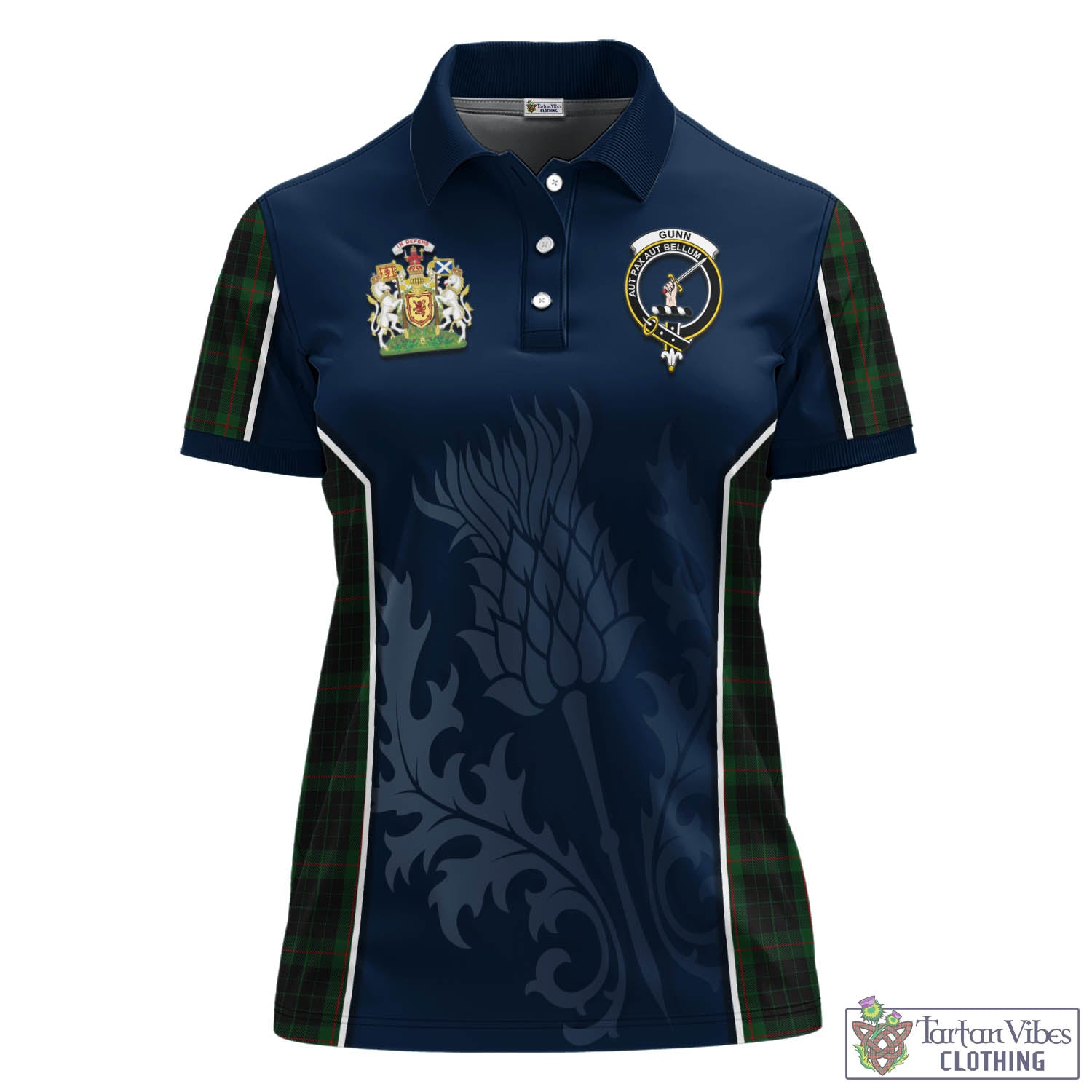 Tartan Vibes Clothing Gunn Logan Tartan Women's Polo Shirt with Family Crest and Scottish Thistle Vibes Sport Style