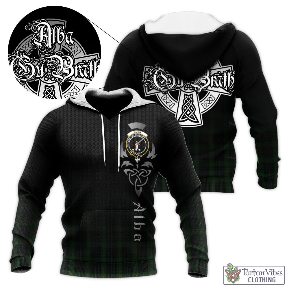 Tartan Vibes Clothing Gunn Logan Tartan Knitted Hoodie Featuring Alba Gu Brath Family Crest Celtic Inspired