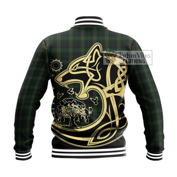 Gunn Logan Tartan Baseball Jacket with Family Crest Celtic Wolf Style