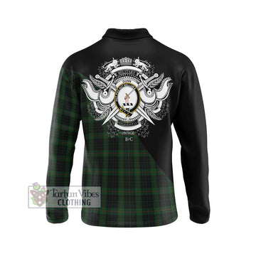 Gunn Logan Tartan Long Sleeve Polo Shirt with Family Crest and Military Logo Style