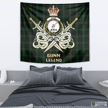 Gunn Logan Tartan Tapestry with Clan Crest and the Golden Sword of Courageous Legacy