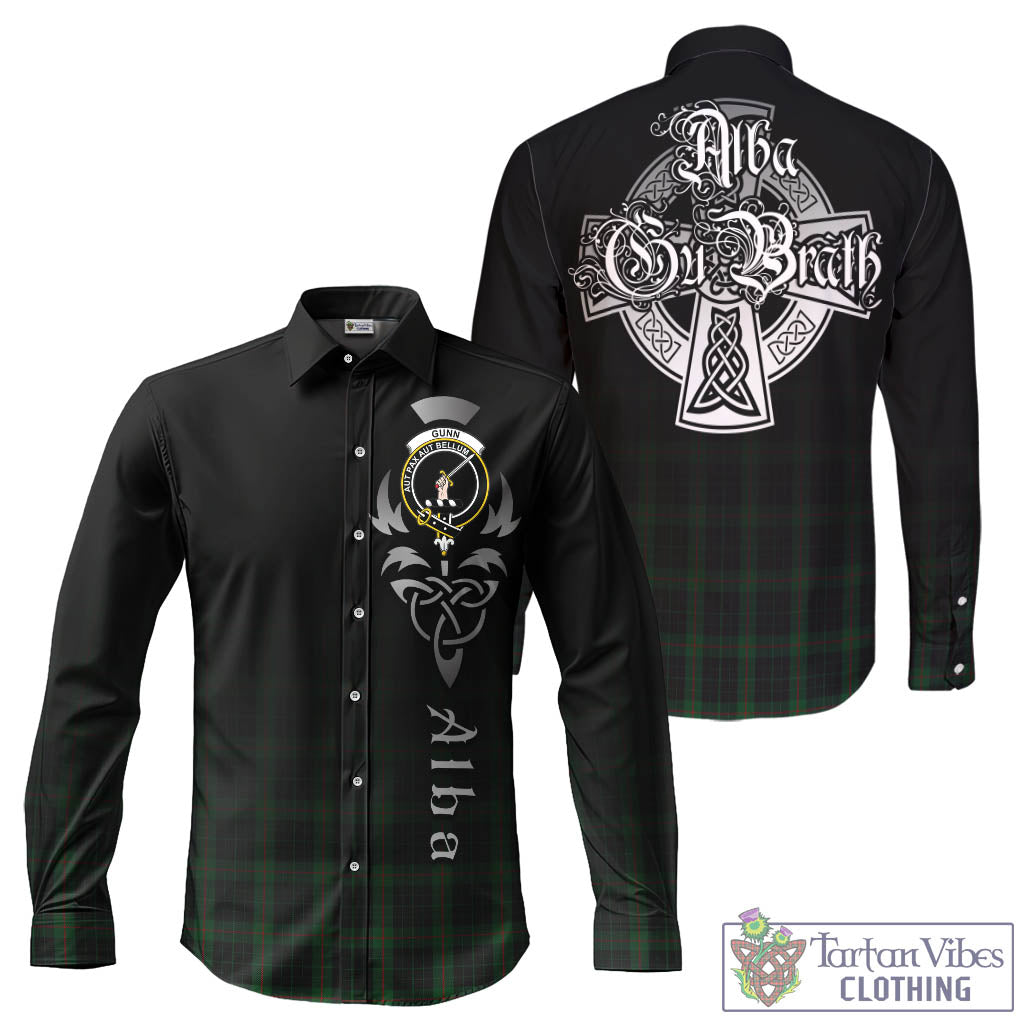 Tartan Vibes Clothing Gunn Logan Tartan Long Sleeve Button Up Featuring Alba Gu Brath Family Crest Celtic Inspired