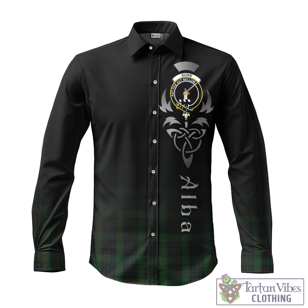 Tartan Vibes Clothing Gunn Logan Tartan Long Sleeve Button Up Featuring Alba Gu Brath Family Crest Celtic Inspired