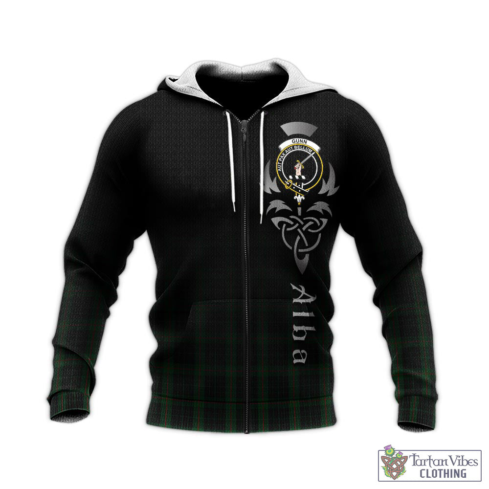 Tartan Vibes Clothing Gunn Logan Tartan Knitted Hoodie Featuring Alba Gu Brath Family Crest Celtic Inspired