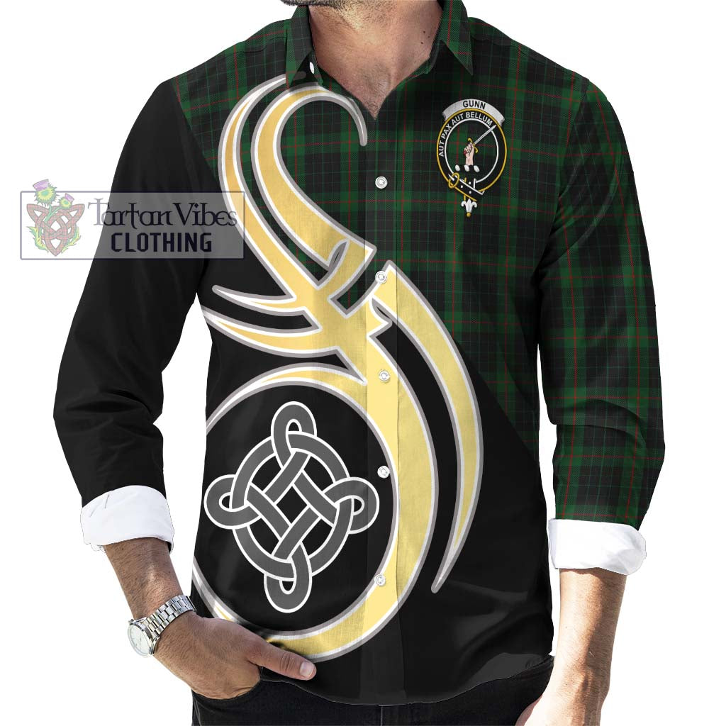 Gunn Logan Tartan Long Sleeve Button Shirt with Family Crest and Celtic Symbol Style - Tartan Vibes Clothing