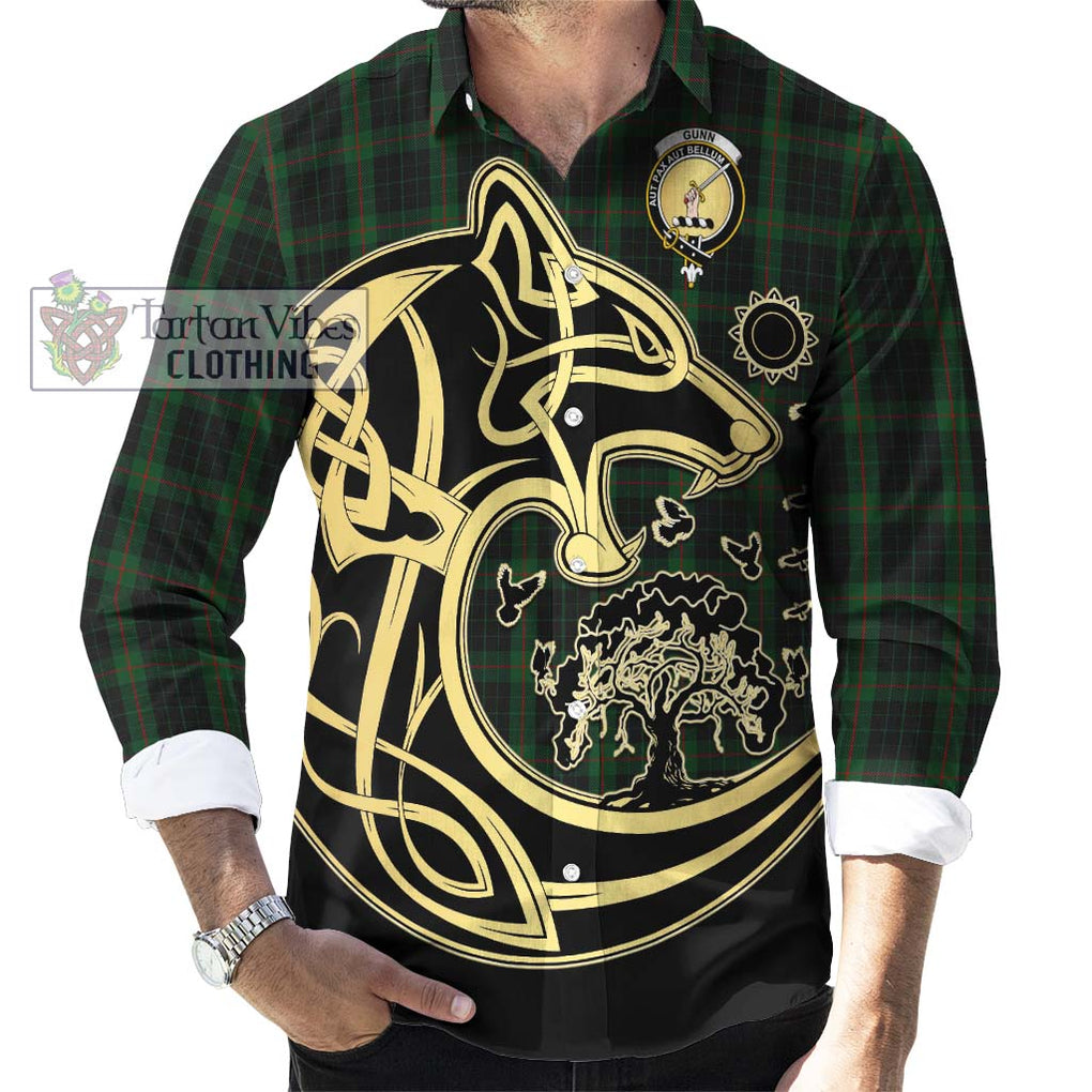 Gunn Logan Tartan Long Sleeve Button Shirt with Family Crest Celtic Wolf Style - Tartan Vibes Clothing