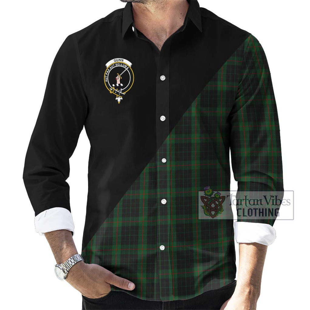 Gunn Logan Tartan Long Sleeve Button Shirt with Family Crest and Military Logo Style - Tartanvibesclothing Shop