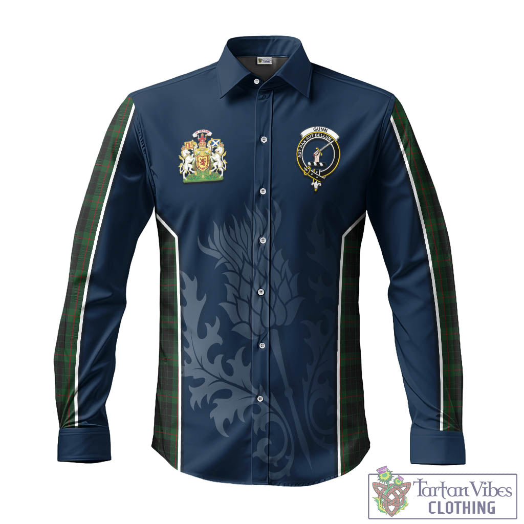 Tartan Vibes Clothing Gunn Logan Tartan Long Sleeve Button Up Shirt with Family Crest and Scottish Thistle Vibes Sport Style