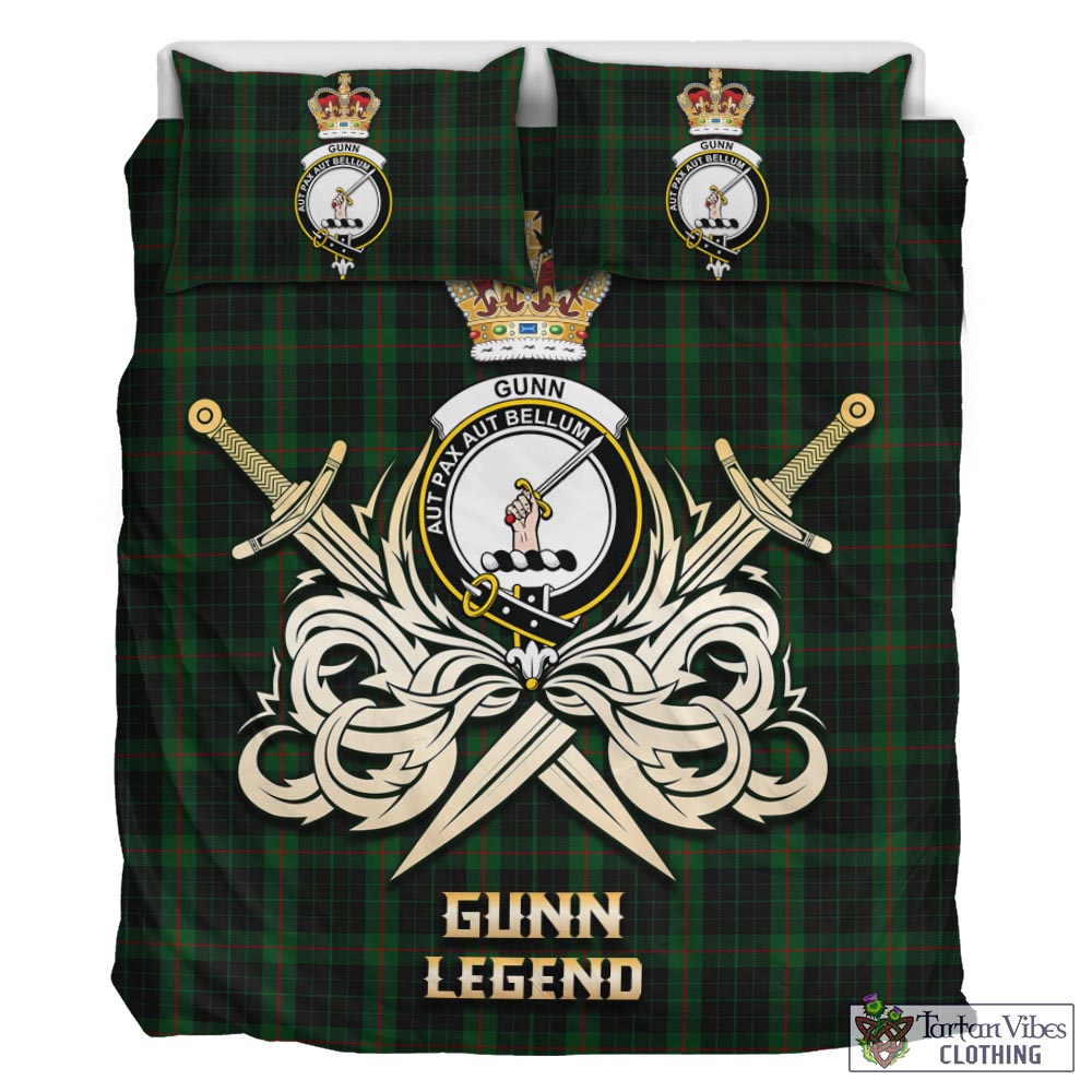 Tartan Vibes Clothing Gunn Logan Tartan Bedding Set with Clan Crest and the Golden Sword of Courageous Legacy