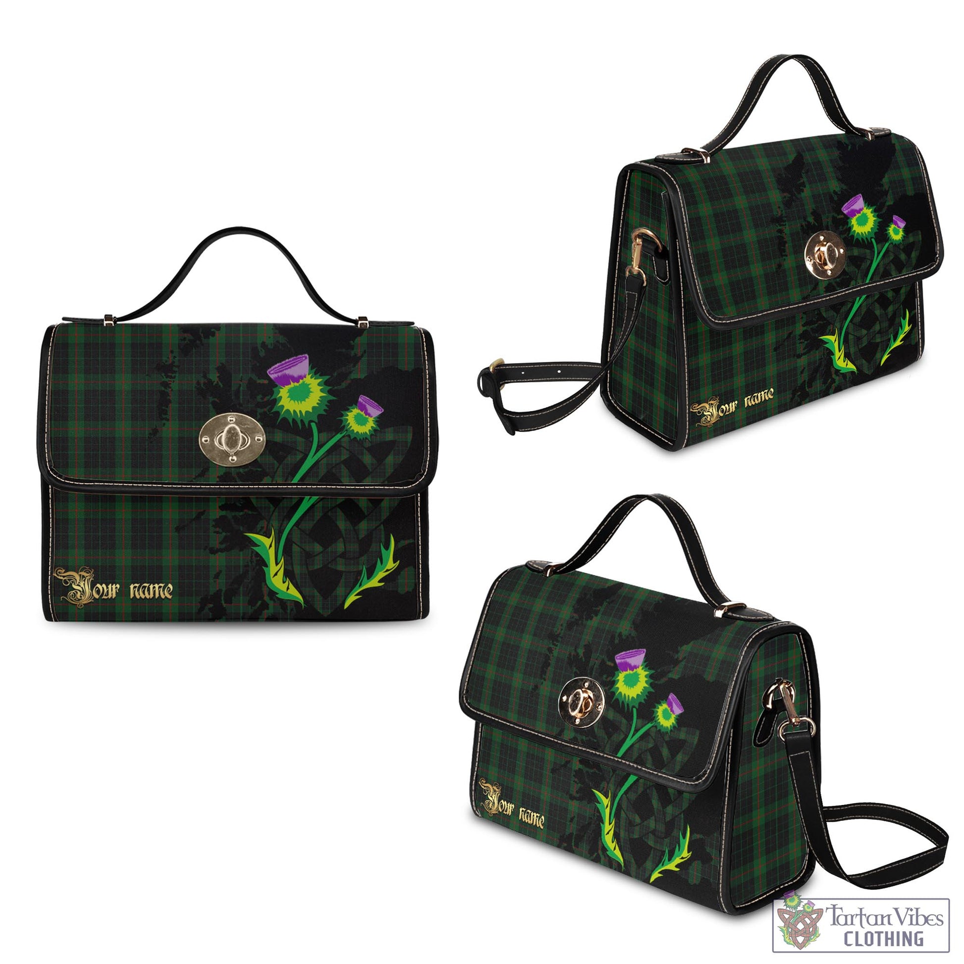 Tartan Vibes Clothing Gunn Logan Tartan Waterproof Canvas Bag with Scotland Map and Thistle Celtic Accents