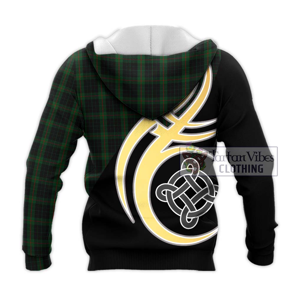 Tartan Vibes Clothing Gunn Logan Tartan Knitted Hoodie with Family Crest and Celtic Symbol Style