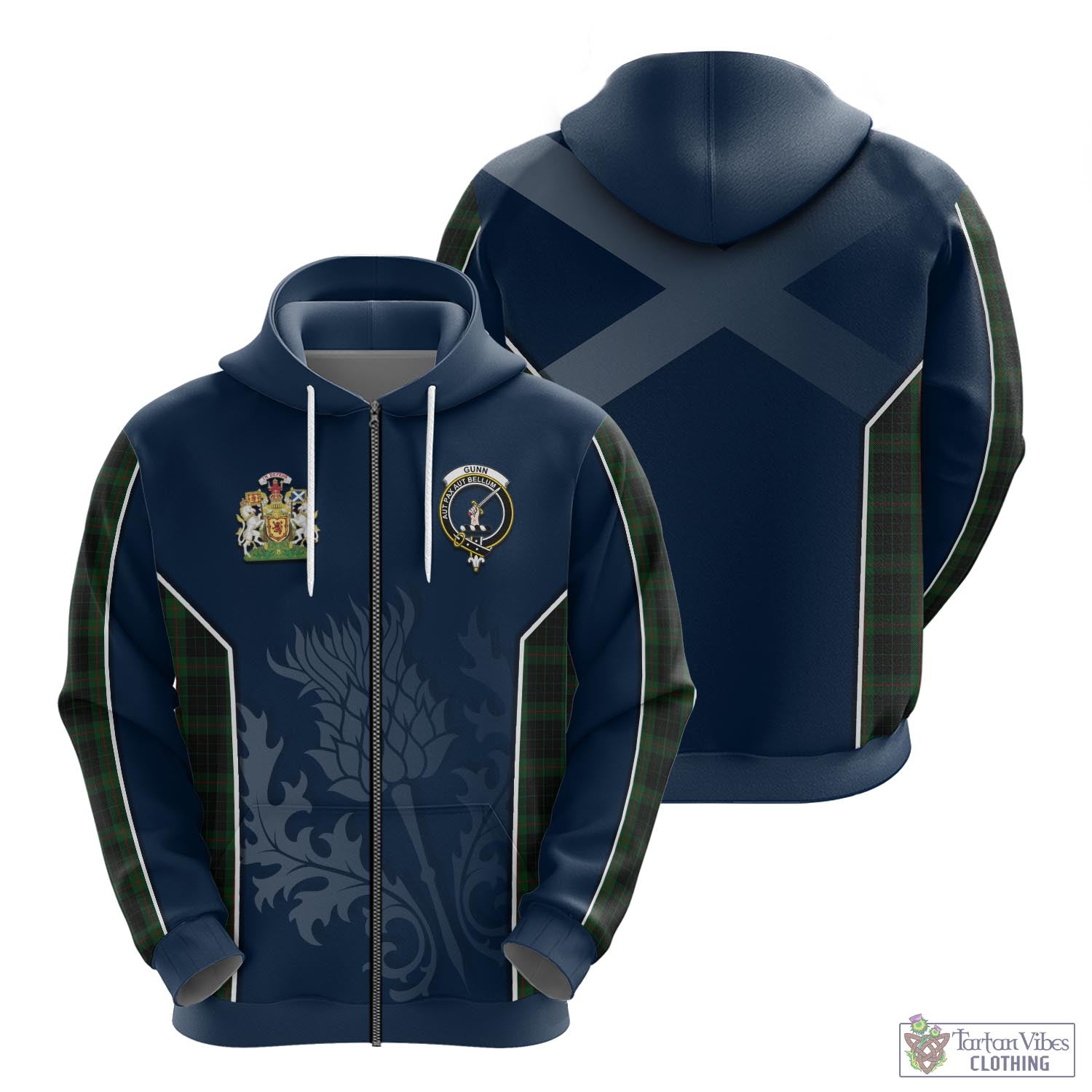 Tartan Vibes Clothing Gunn Logan Tartan Hoodie with Family Crest and Scottish Thistle Vibes Sport Style