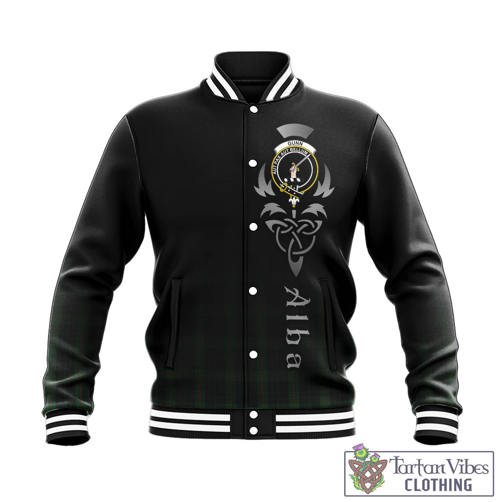 Tartan Vibes Clothing Gunn Logan Tartan Baseball Jacket Featuring Alba Gu Brath Family Crest Celtic Inspired