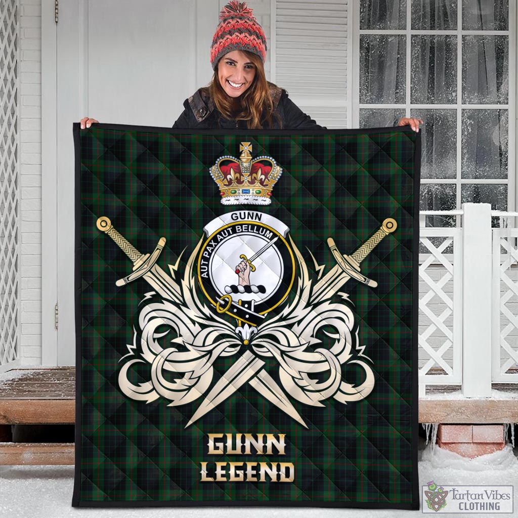 Tartan Vibes Clothing Gunn Logan Tartan Quilt with Clan Crest and the Golden Sword of Courageous Legacy