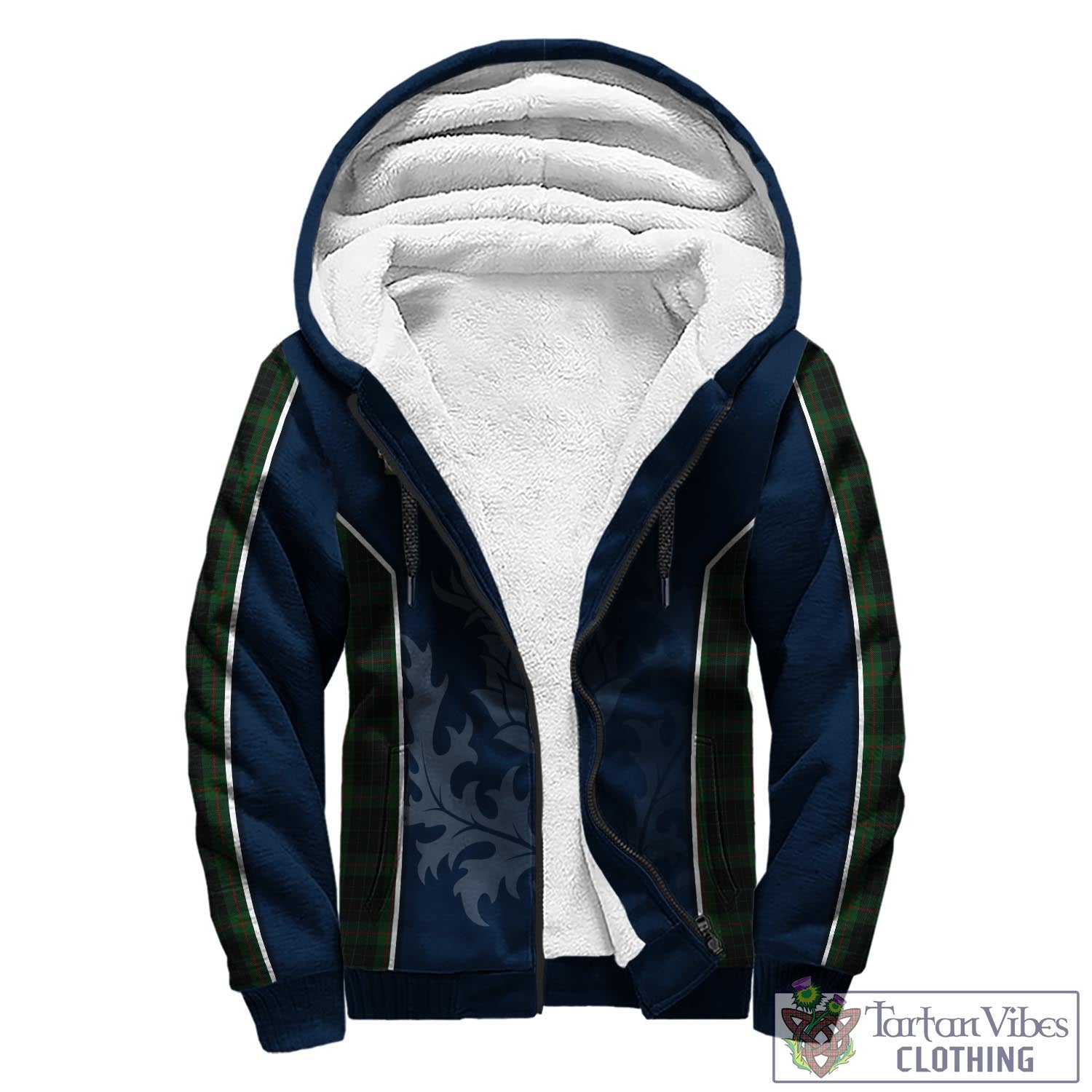 Tartan Vibes Clothing Gunn Logan Tartan Sherpa Hoodie with Family Crest and Scottish Thistle Vibes Sport Style