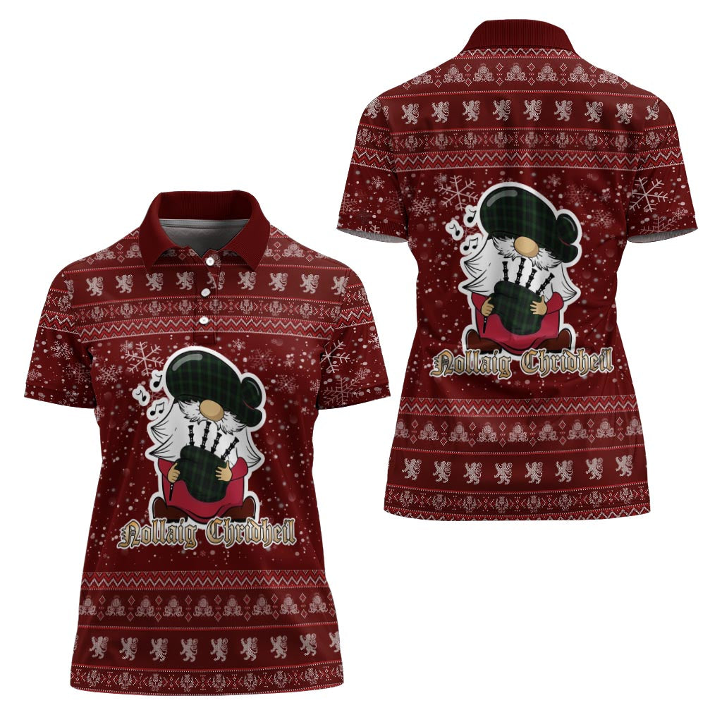 Gunn Logan Clan Christmas Family Polo Shirt with Funny Gnome Playing Bagpipes Women's Polo Shirt Red - Tartanvibesclothing