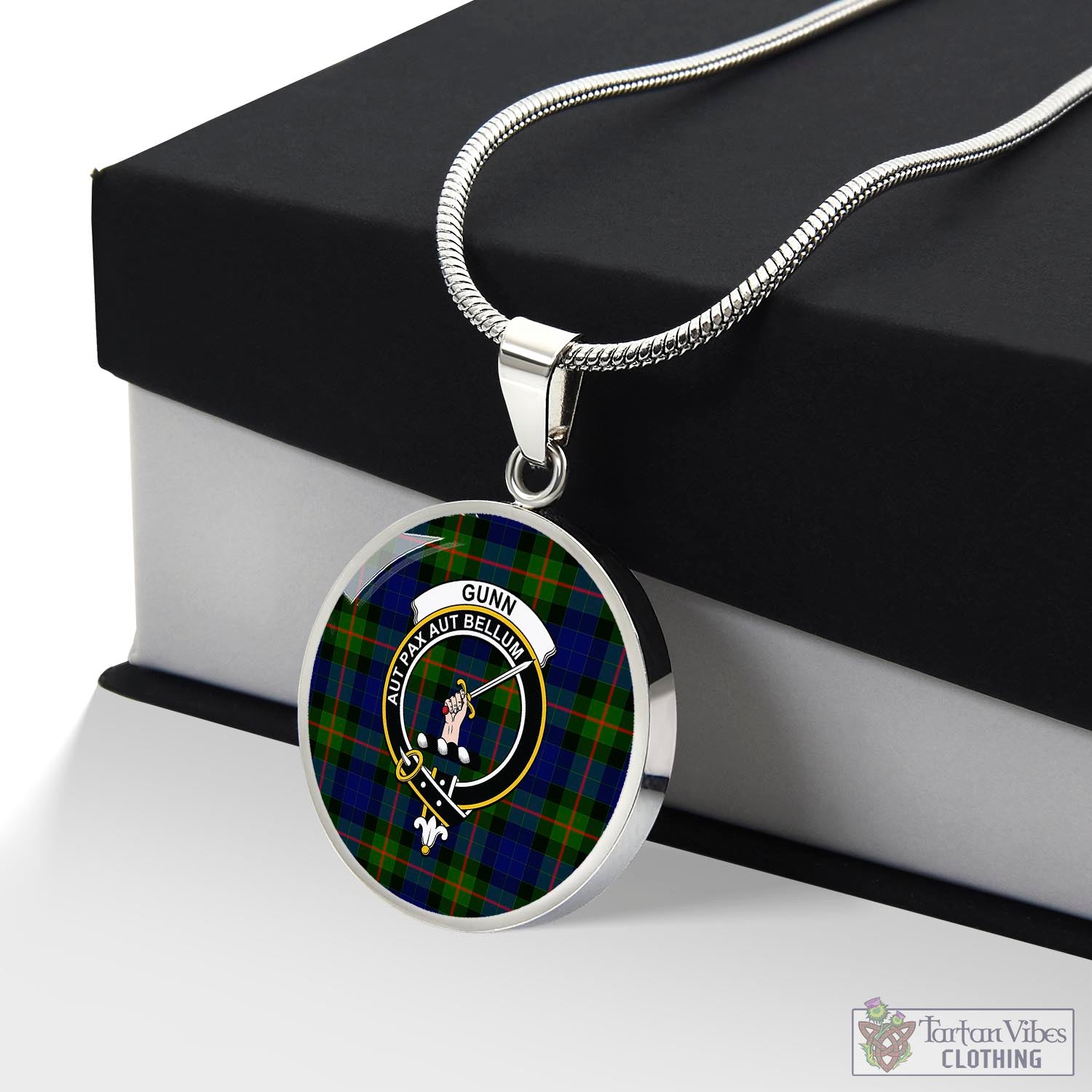 Tartan Vibes Clothing Gunn Modern Tartan Circle Necklace with Family Crest