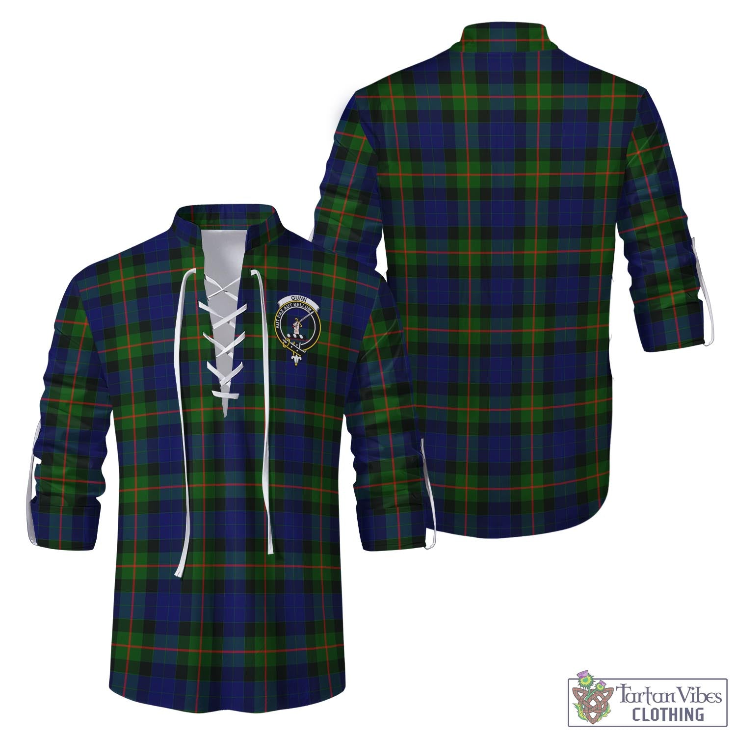 Tartan Vibes Clothing Gunn Modern Tartan Men's Scottish Traditional Jacobite Ghillie Kilt Shirt with Family Crest