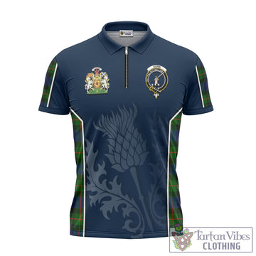 Gunn Modern Tartan Zipper Polo Shirt with Family Crest and Scottish Thistle Vibes Sport Style