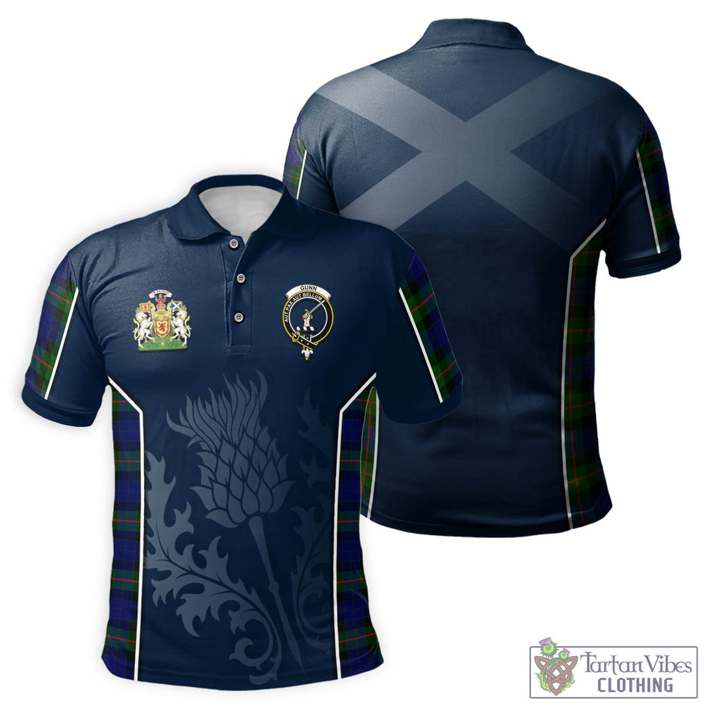 Tartan Vibes Clothing Gunn Modern Tartan Men's Polo Shirt with Family Crest and Scottish Thistle Vibes Sport Style