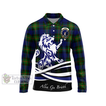 Gunn Modern Tartan Long Sleeve Polo Shirt with Alba Gu Brath Regal Lion Emblem