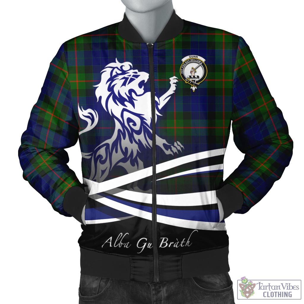 Tartan Vibes Clothing Gunn Modern Tartan Bomber Jacket with Alba Gu Brath Regal Lion Emblem