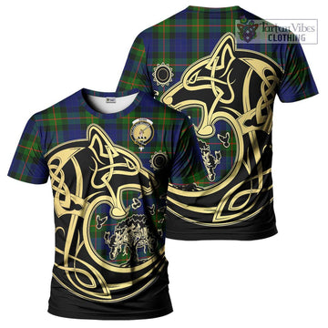 Gunn Modern Tartan T-Shirt with Family Crest Celtic Wolf Style