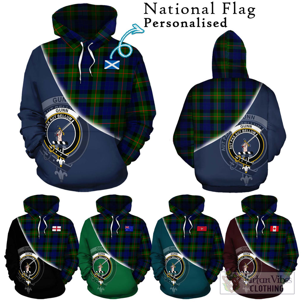 Gunn Modern Tartan Hoodie with Personalised National Flag and Family Crest Half Style Zip Hoodie - Tartanvibesclothing Shop