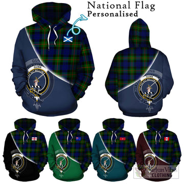 Gunn Modern Tartan Hoodie with Personalised National Flag and Family Crest Half Style