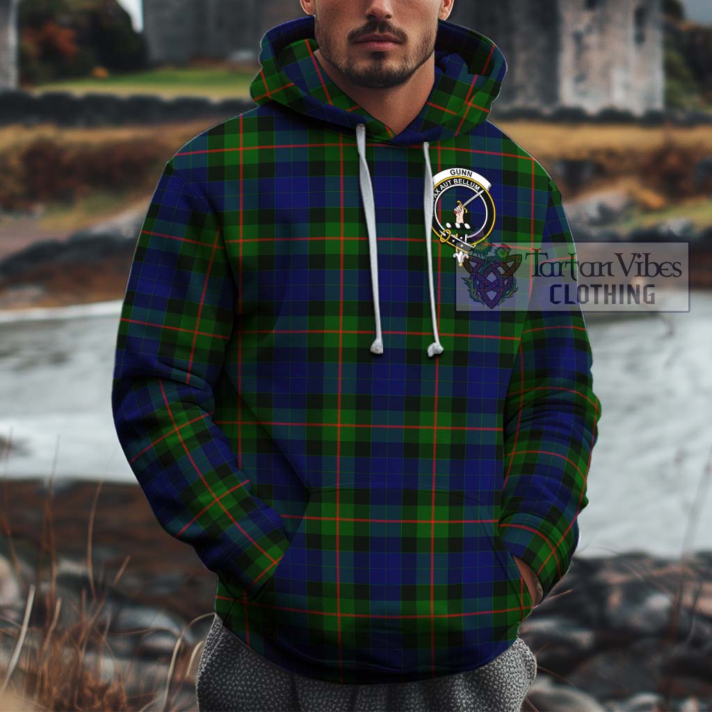 Tartan Vibes Clothing Gunn Modern Tartan Cotton Hoodie with Family Crest