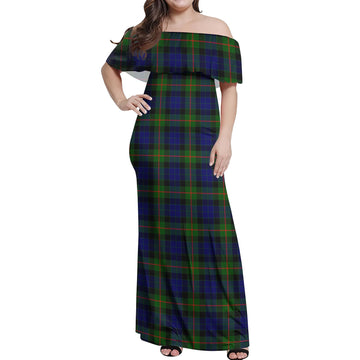 Gunn Modern Tartan Off Shoulder Long Dress