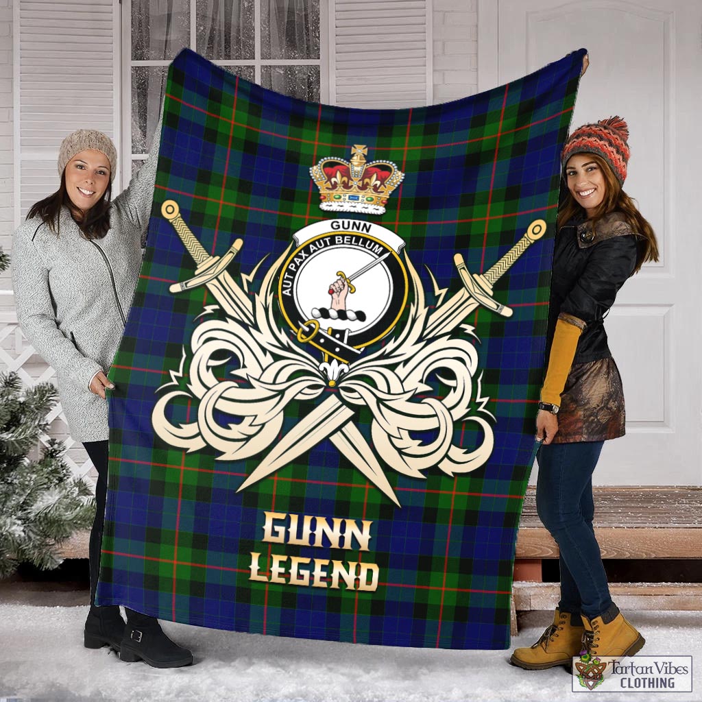 Tartan Vibes Clothing Gunn Modern Tartan Blanket with Clan Crest and the Golden Sword of Courageous Legacy