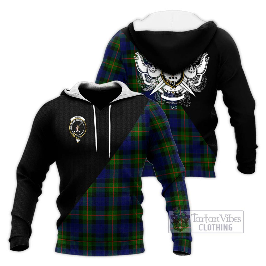 Gunn Modern Tartan Knitted Hoodie with Family Crest and Military Logo Style Unisex Knitted Pullover Hoodie - Tartanvibesclothing Shop