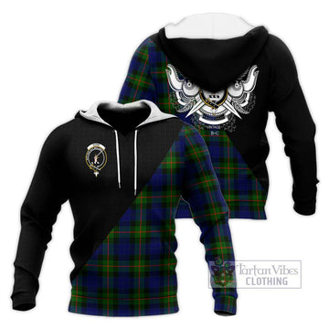 Gunn Modern Tartan Knitted Hoodie with Family Crest and Military Logo Style