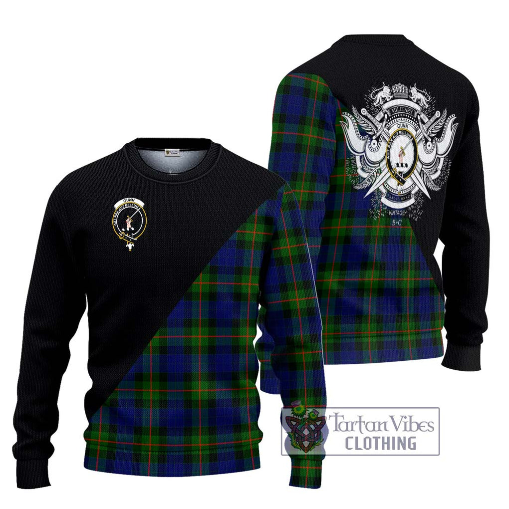 Gunn Modern Tartan Knitted Sweater with Family Crest and Military Logo Style Unisex - Tartanvibesclothing Shop