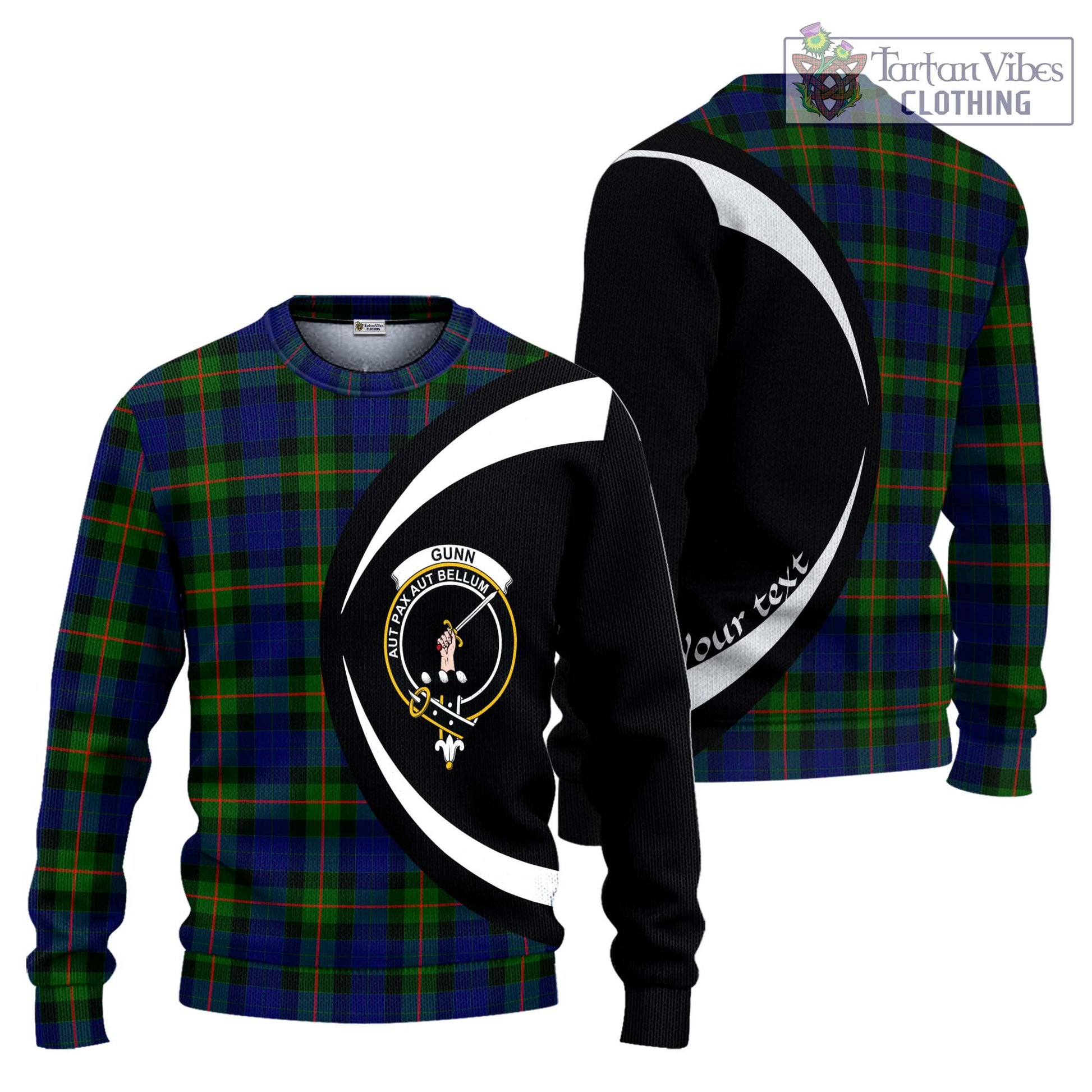 Gunn Modern Tartan Ugly Sweater with Family Crest Circle Style Unisex - Tartan Vibes Clothing