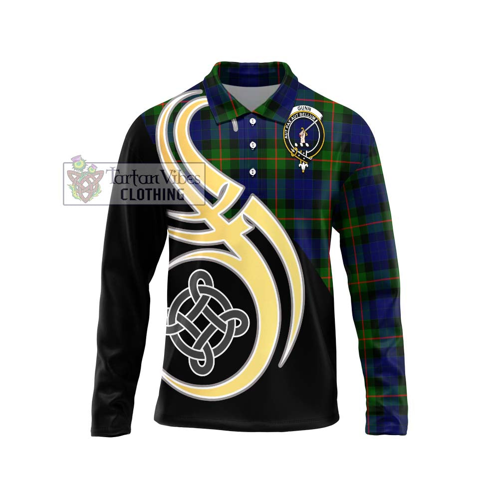 Gunn Modern Tartan Long Sleeve Polo Shirt with Family Crest and Celtic Symbol Style Unisex - Tartan Vibes Clothing