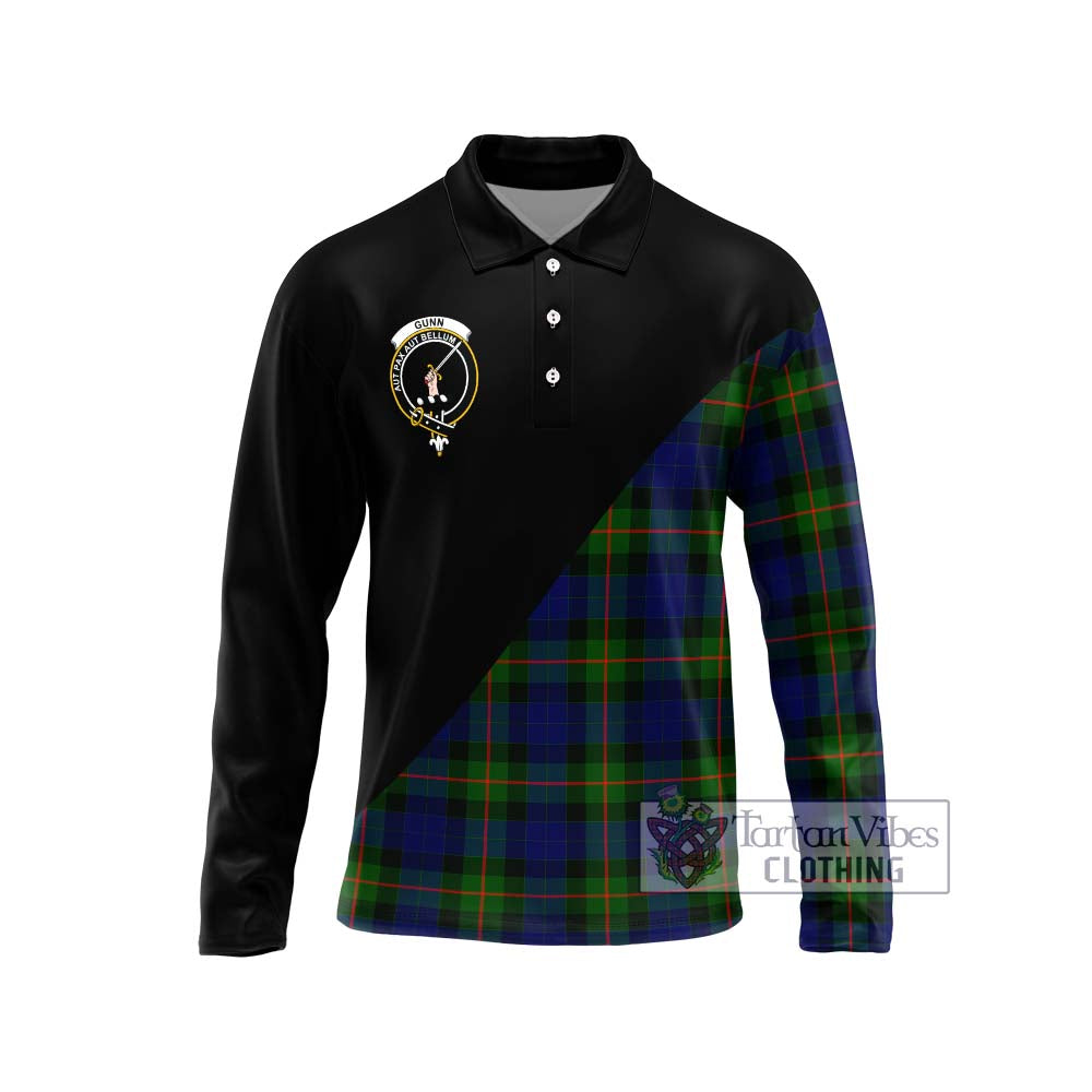 Gunn Modern Tartan Long Sleeve Polo Shirt with Family Crest and Military Logo Style Unisex - Tartanvibesclothing Shop