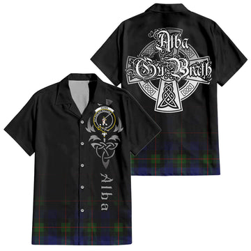 Gunn Modern Tartan Short Sleeve Button Up Shirt Featuring Alba Gu Brath Family Crest Celtic Inspired