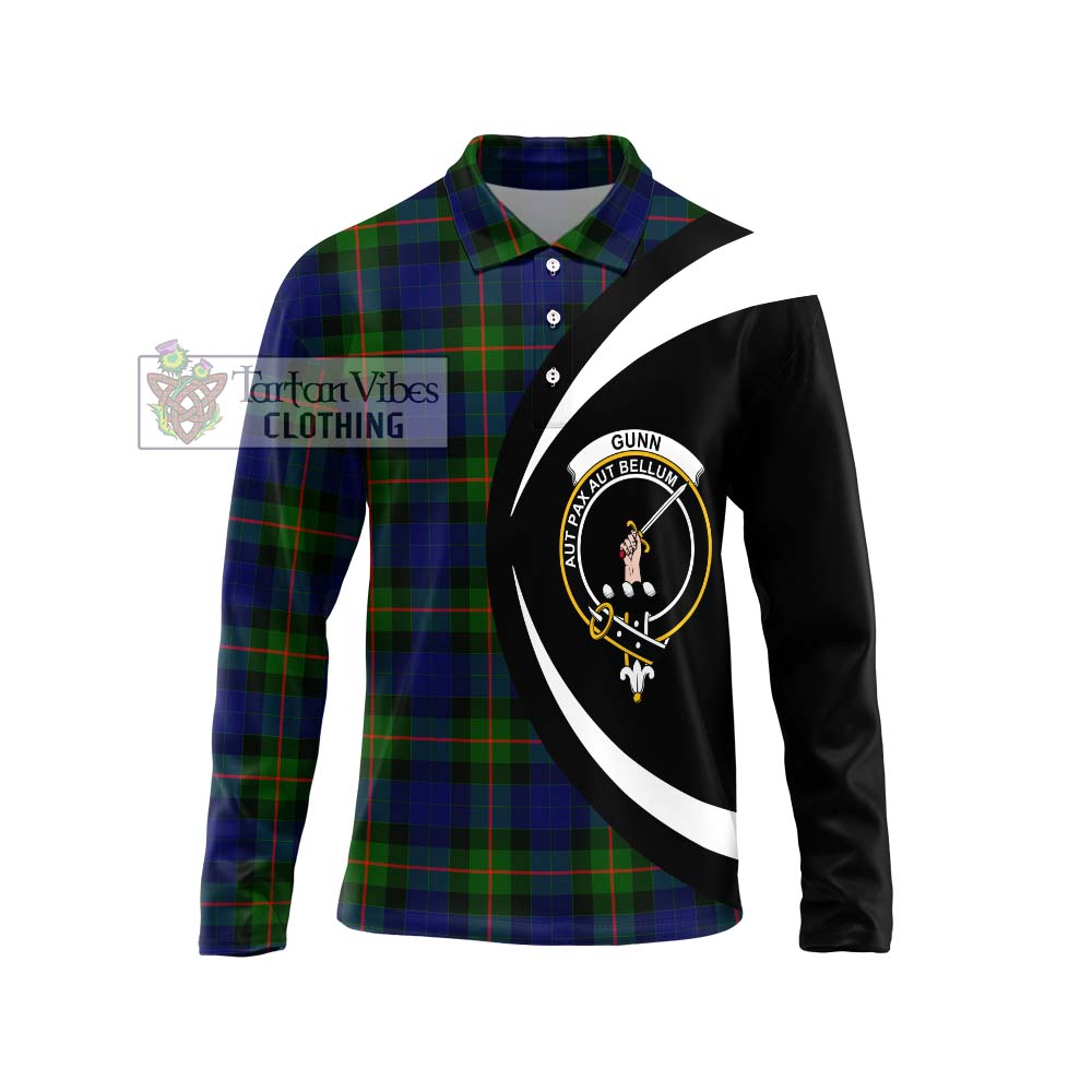 Gunn Modern Tartan Long Sleeve Polo Shirt with Family Crest Circle Style Unisex - Tartan Vibes Clothing