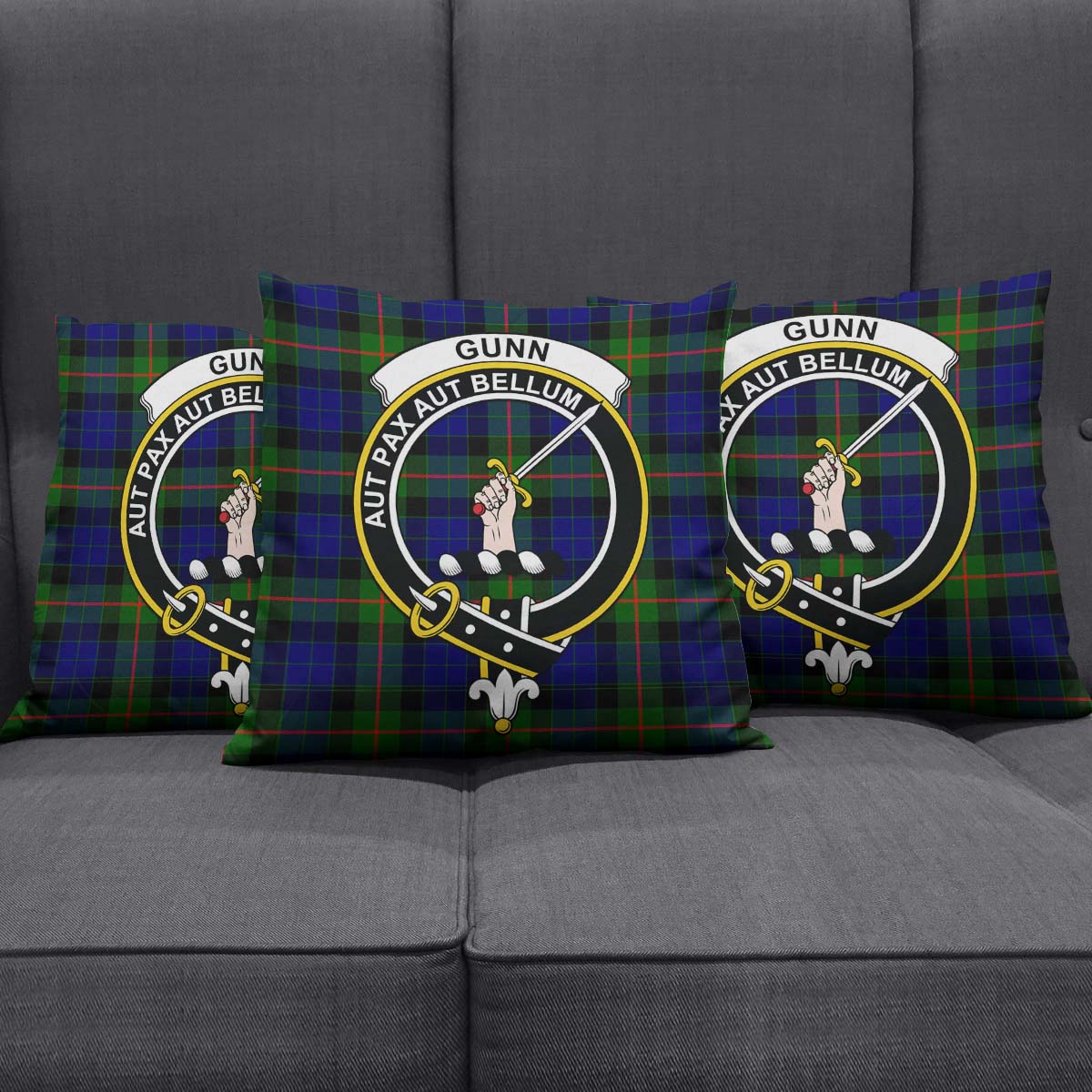 Gunn Modern Tartan Pillow Cover with Family Crest Square Pillow Cover - Tartanvibesclothing