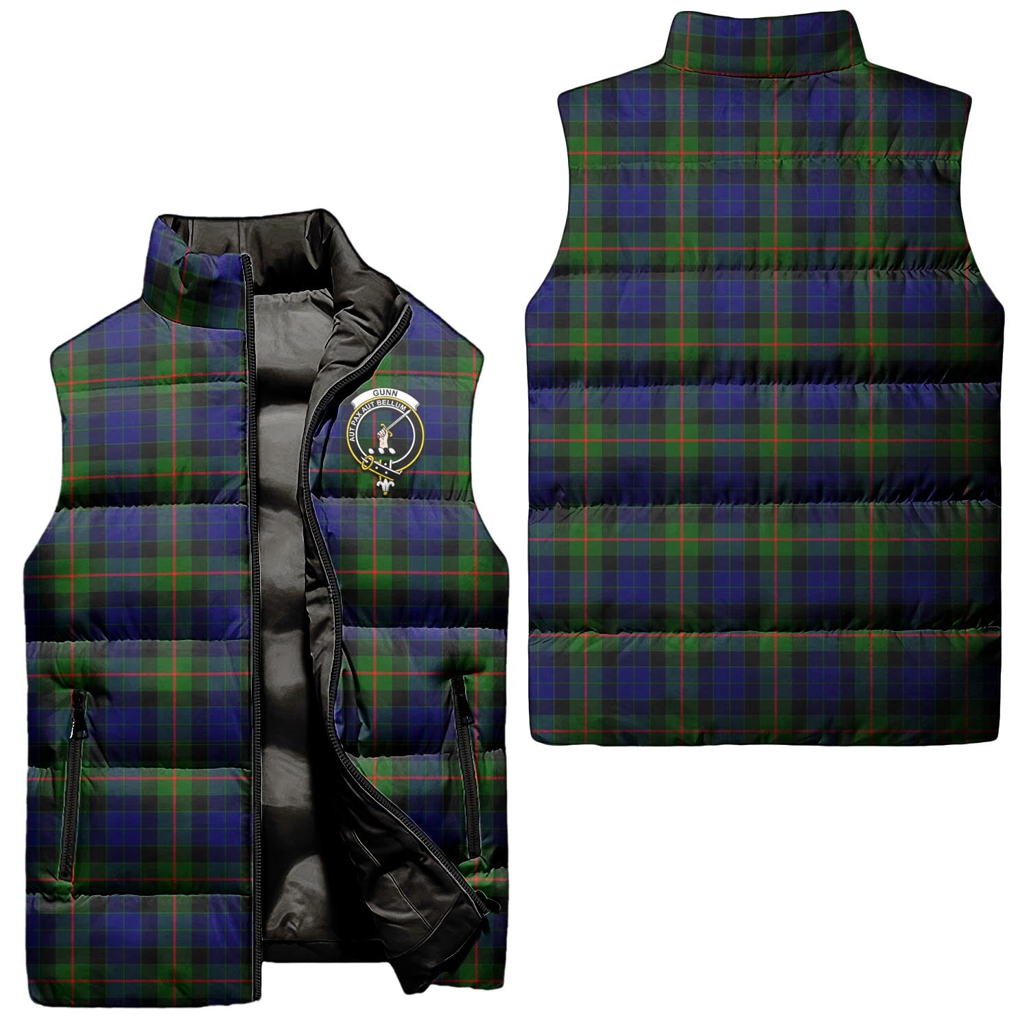 Gunn Modern Tartan Sleeveless Puffer Jacket with Family Crest Unisex - Tartanvibesclothing