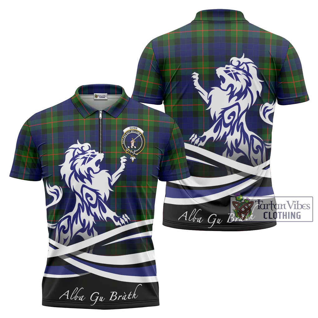 Gunn Modern Tartan Zipper Polo Shirt with Alba Gu Brath Regal Lion Emblem Unisex - Tartanvibesclothing Shop