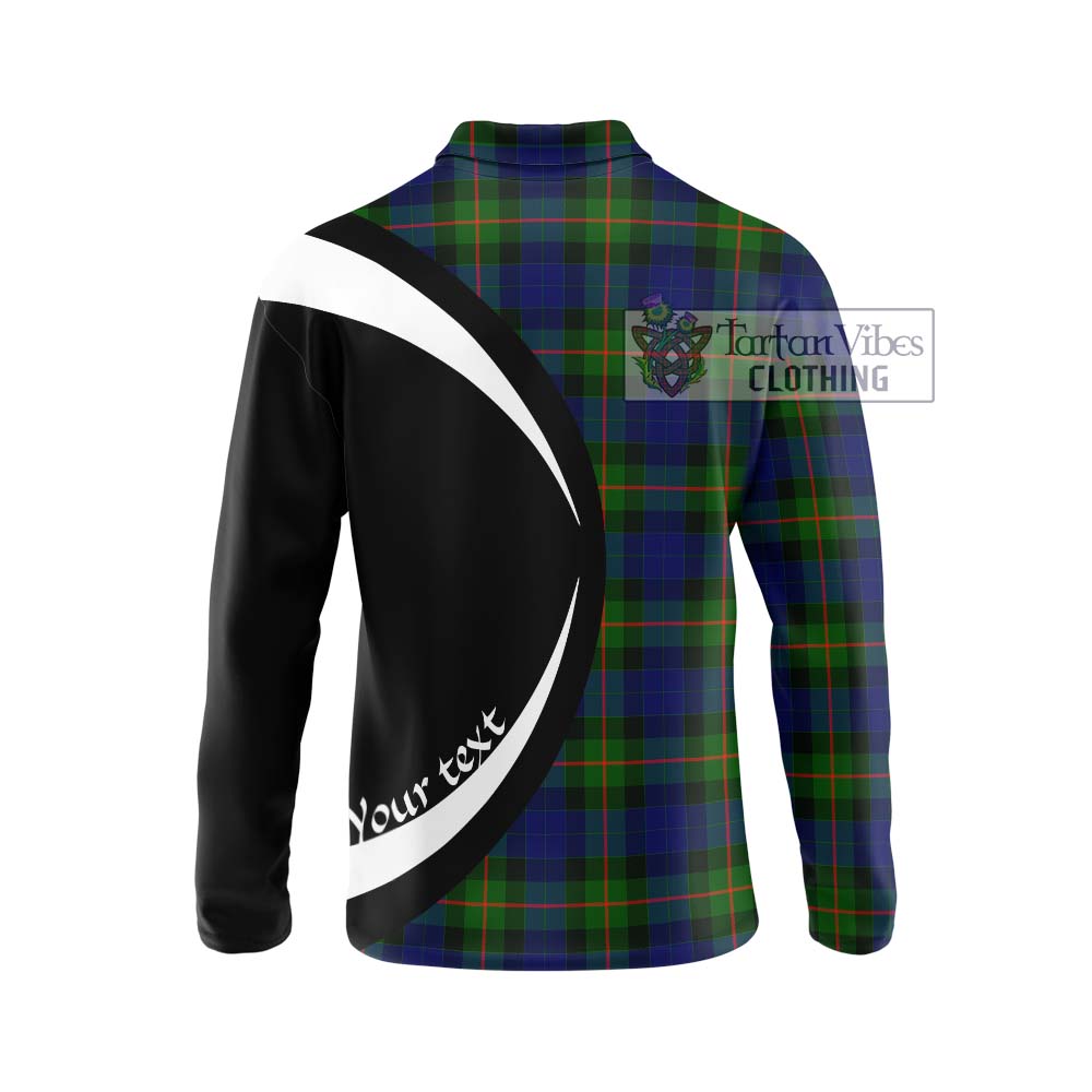 Gunn Modern Tartan Long Sleeve Polo Shirt with Family Crest Circle Style - Tartan Vibes Clothing