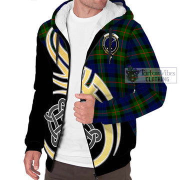 Gunn Modern Tartan Sherpa Hoodie with Family Crest and Celtic Symbol Style