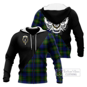 Gunn Modern Tartan Knitted Hoodie with Family Crest and Military Logo Style