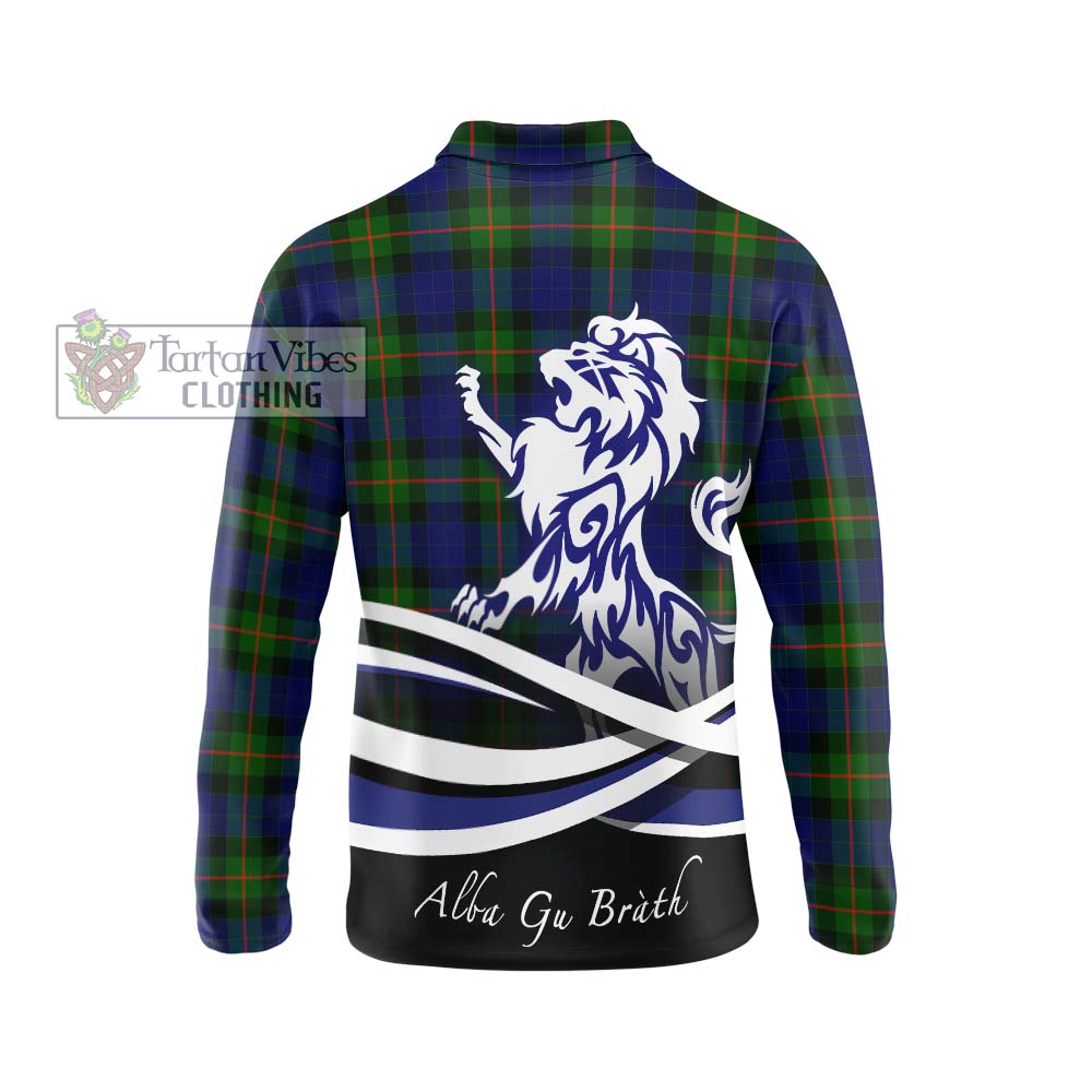 Gunn Modern Tartan Long Sleeve Polo Shirt with Alba Gu Brath Regal Lion Emblem - Tartanvibesclothing Shop